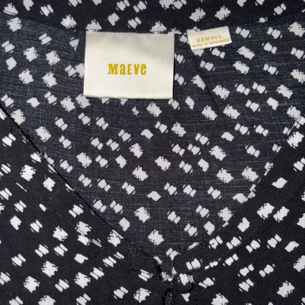 Anthropologie Maeve Button Blouse Black White Print babydoll Peplum Top XS - Picture 2 of 4